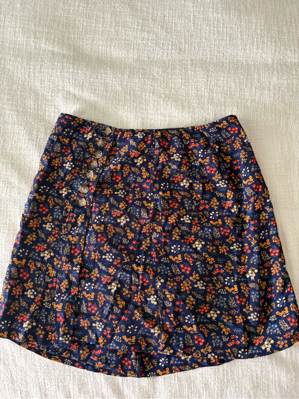 Madewell Navy Floral Mini Skirt with Side Buttons